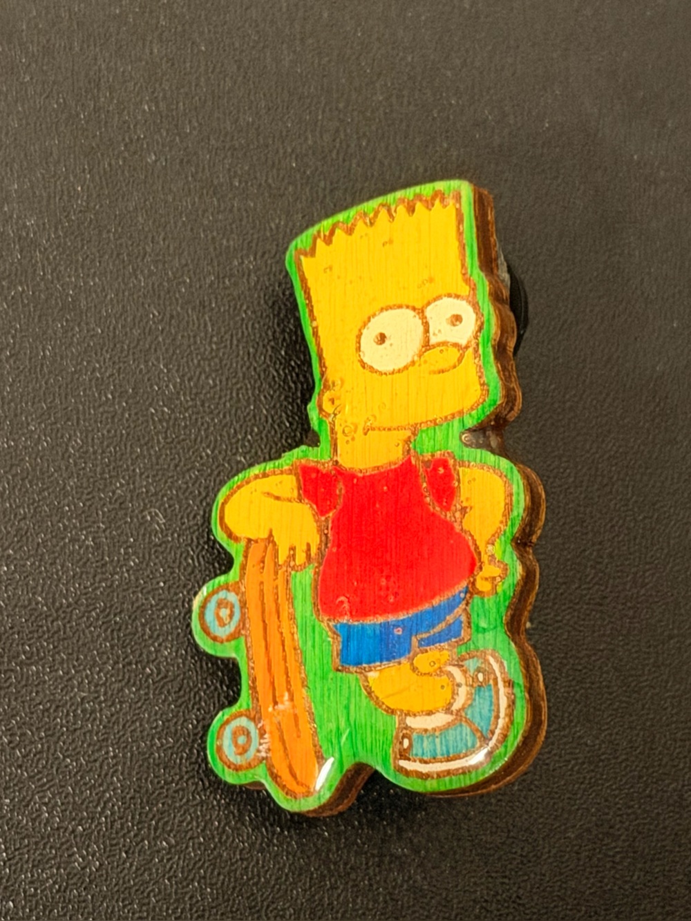 Vintage Wooden Bart Simpson Pinback Button